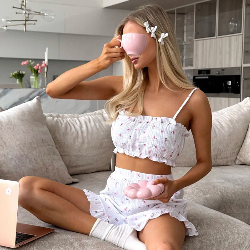 Loving-heart-printed Cotton Silk Breathable And Comfortable Camisole-style Pure-cotton Loungewear