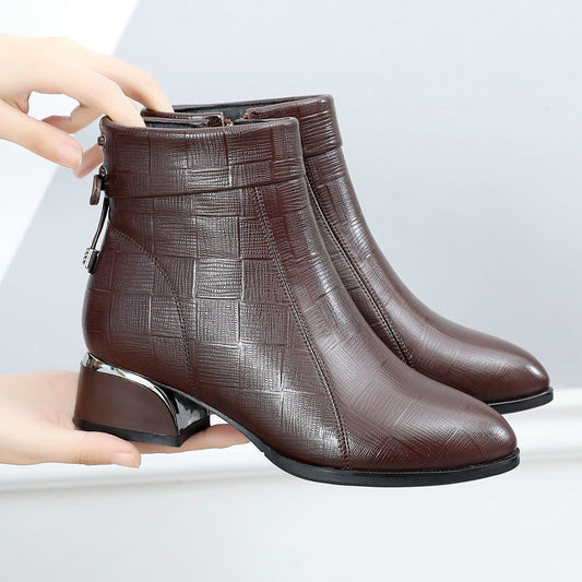 Middle-aged Plus Size Thick-heel Mother's Leather Boots