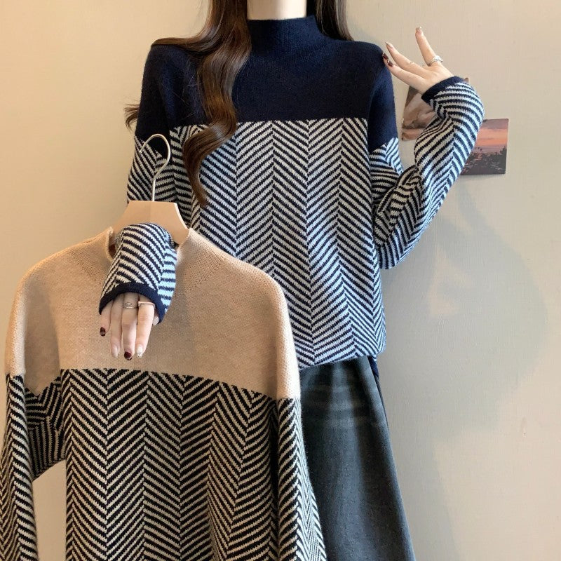 Pullover Sweater Half Turtleneck Temperament Youthful-looking Top