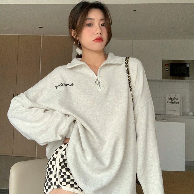 Loose Mid-length Velvet Stand Collar Sweater For Women