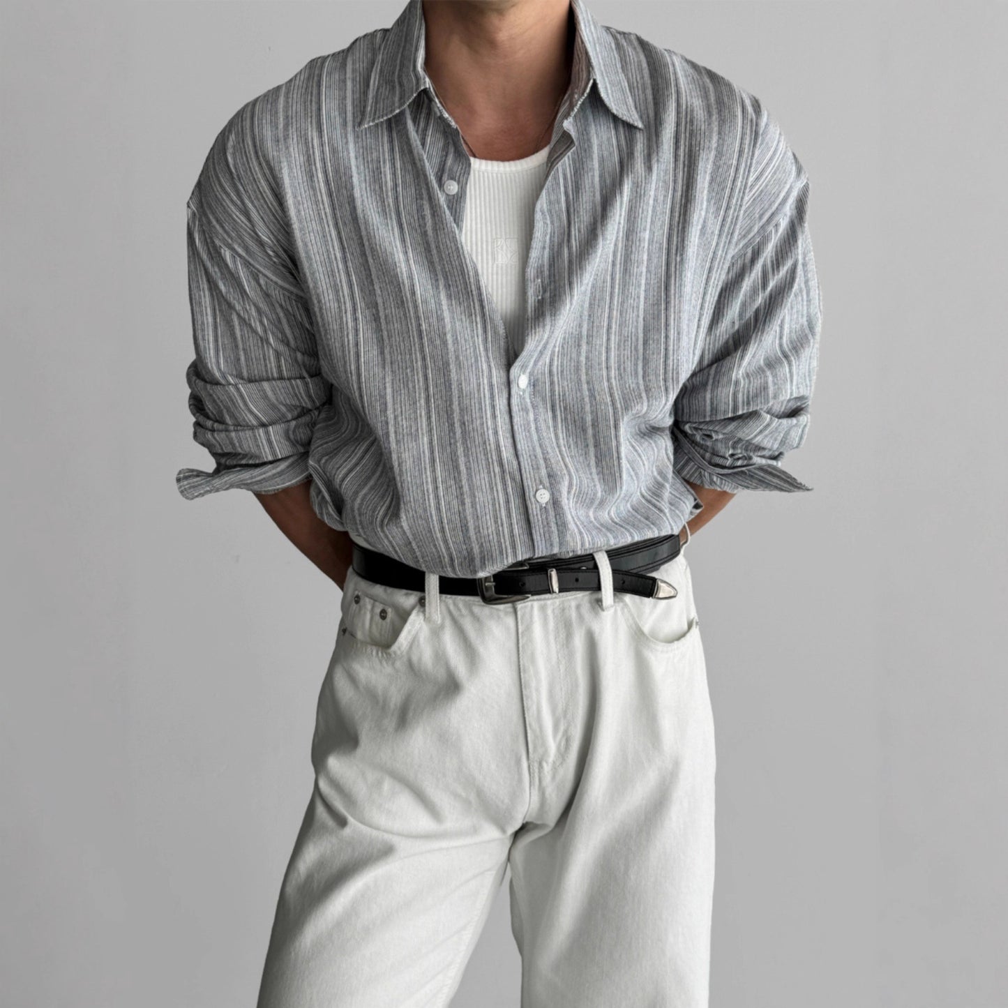 Men's Casual Korean Style Loose Vintage Striped Shirt