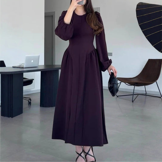 Long-sleeve Flared Waist-cinched Elegant Dress