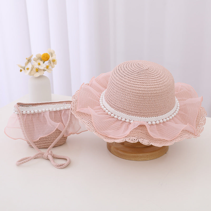Children's Fashion Lace Pearl Straw Sun Hat