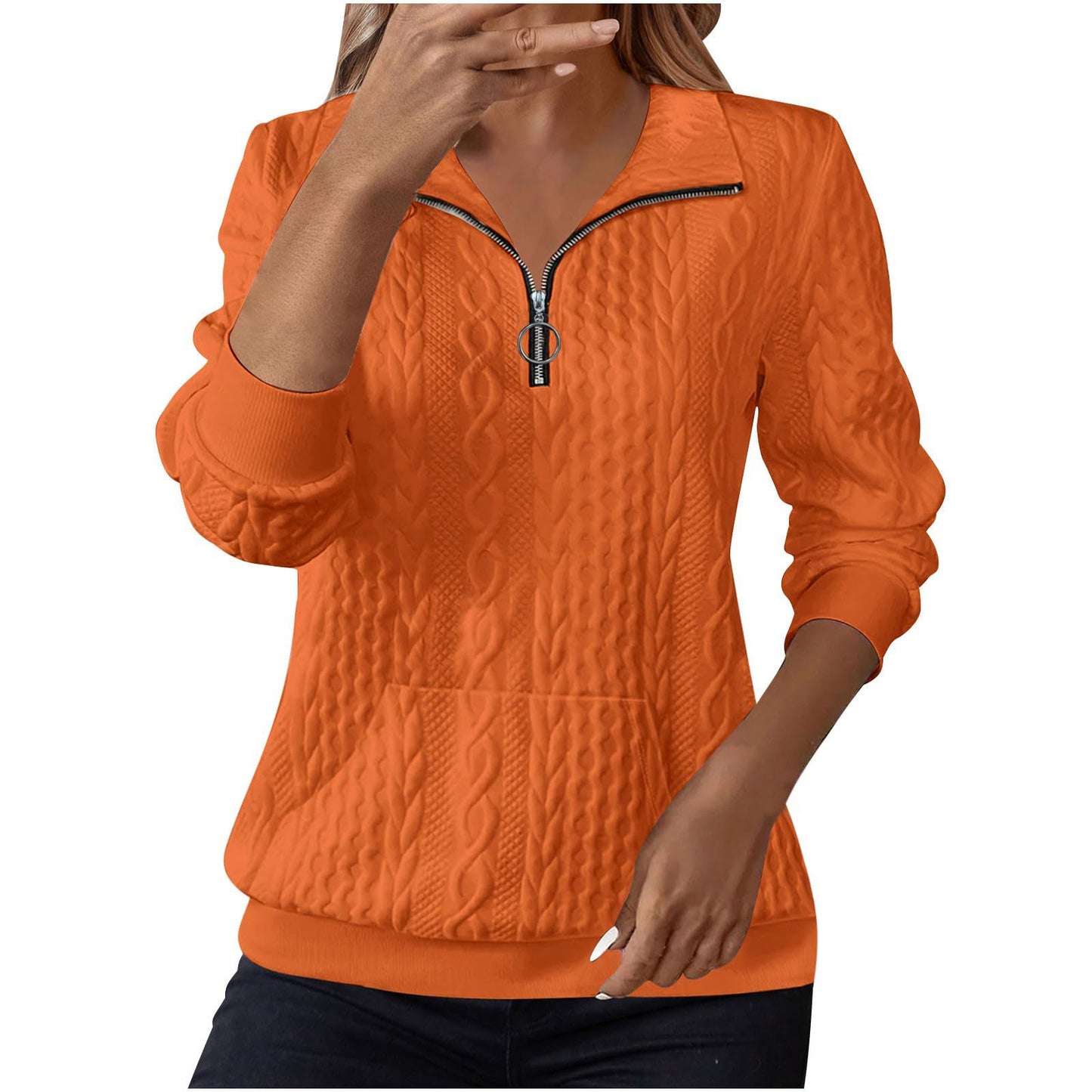 Womens Casual Lapel-collar Zip-up Long-sleeve Hoodie With Pockets