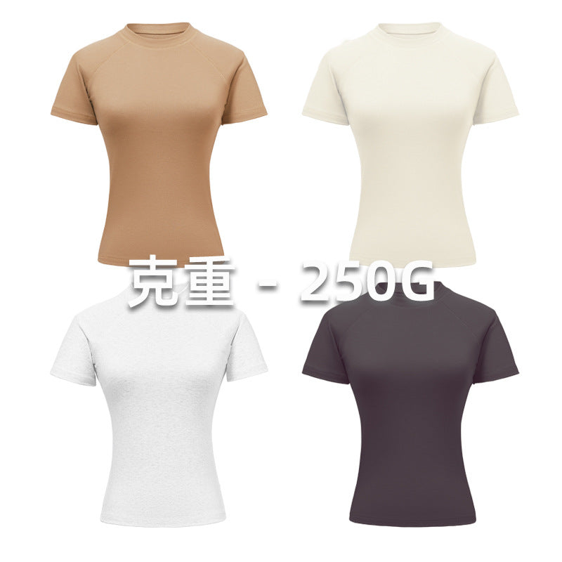 Round Neck Raglan Sleeves T-shirt Female Hot Girl Solid Color Top American Style