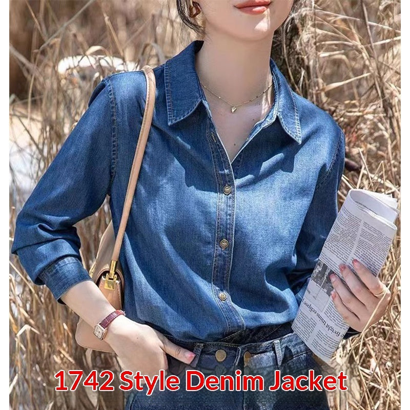 Vintage Straight-shoulder Denim Shirt With Long Sleeves For Layering