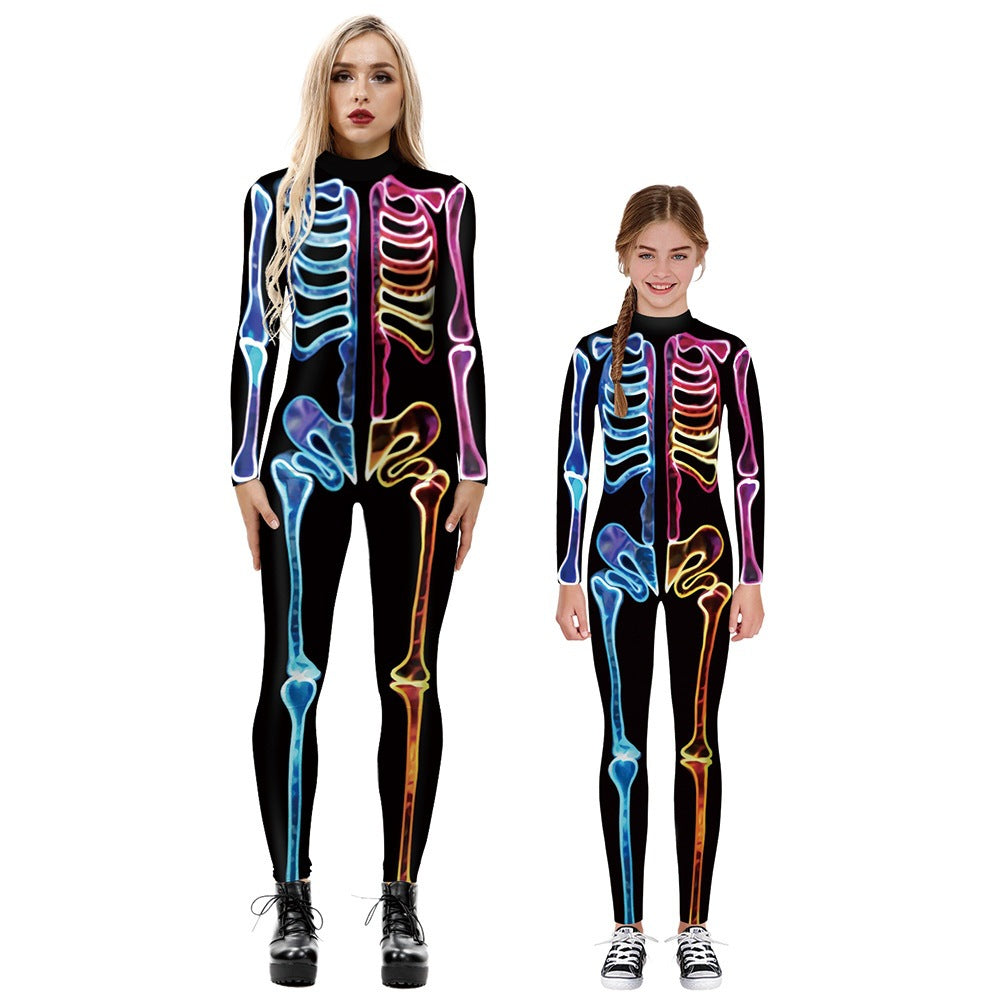 Skeleton Digital Printing Wansheng Tight Long Sleeve Jumpsuit