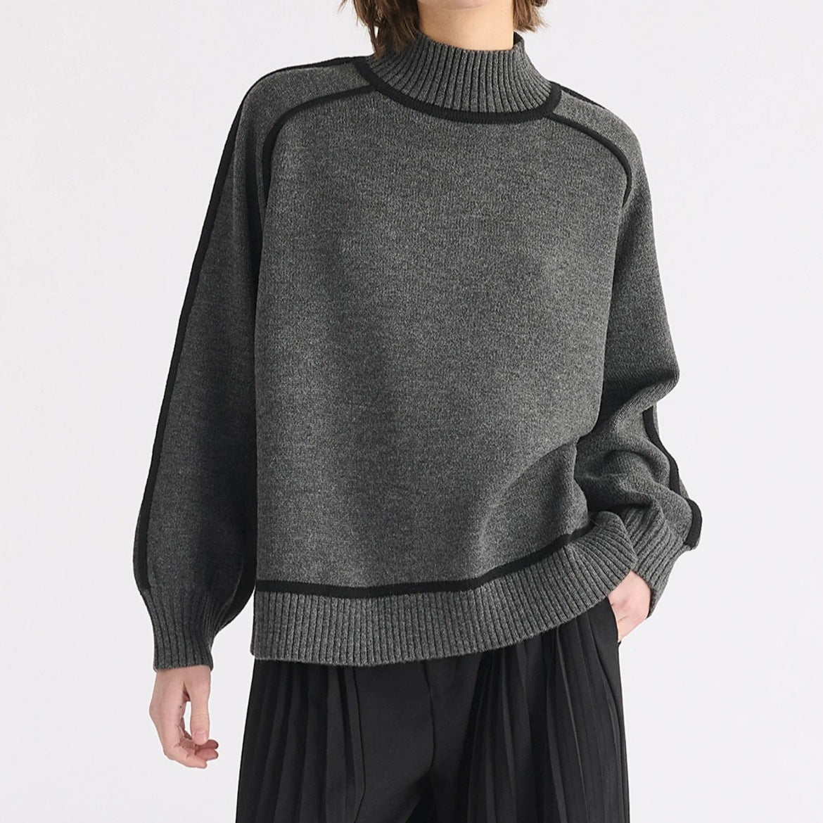 Maillard Autumn And Winter Striped Contrast Color Top For Women