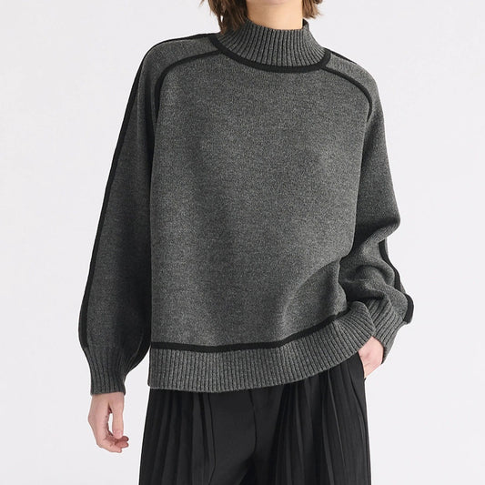 Maillard Autumn And Winter Striped Contrast Color Top For Women