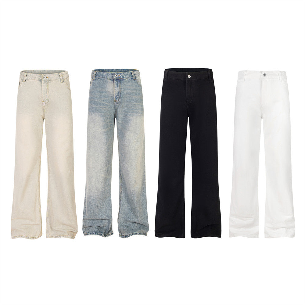 Punk-washed denim-bukser med slidt-look, lige ben, street fashion retro
