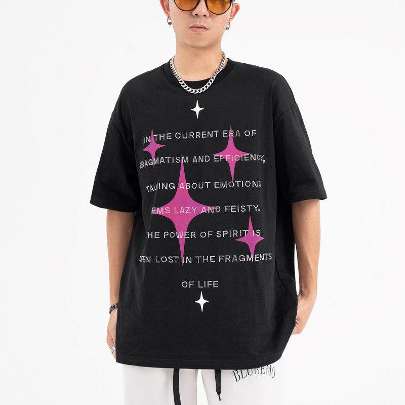 Loose XINGX Printed Letter Rhinestone Short Sleeve