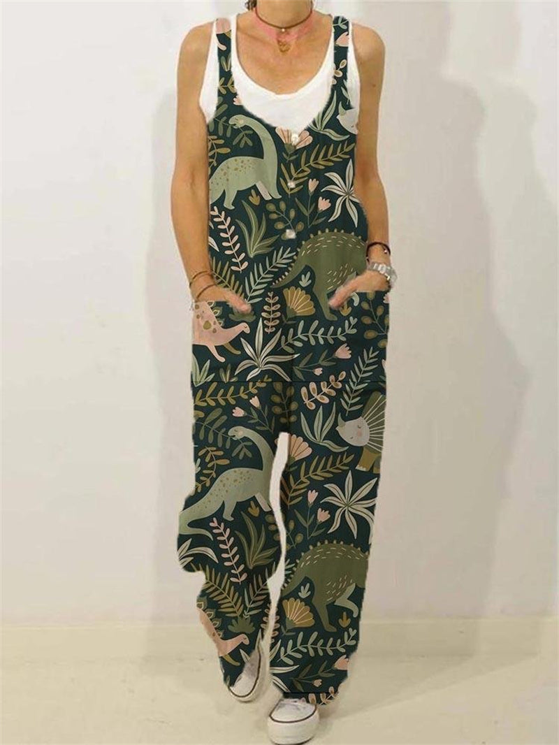 Women's Animal Floral Botanical Print Casual Sleeveless Loose Jumpsuit