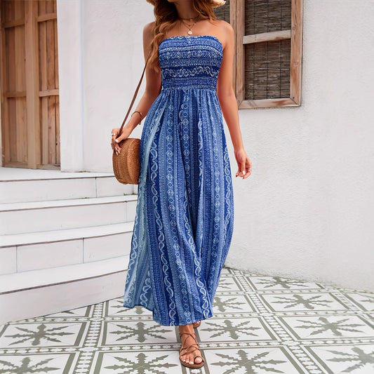 Mave Tæppe Etnisk Stil Tube Top Wide Leg Jumpsuit