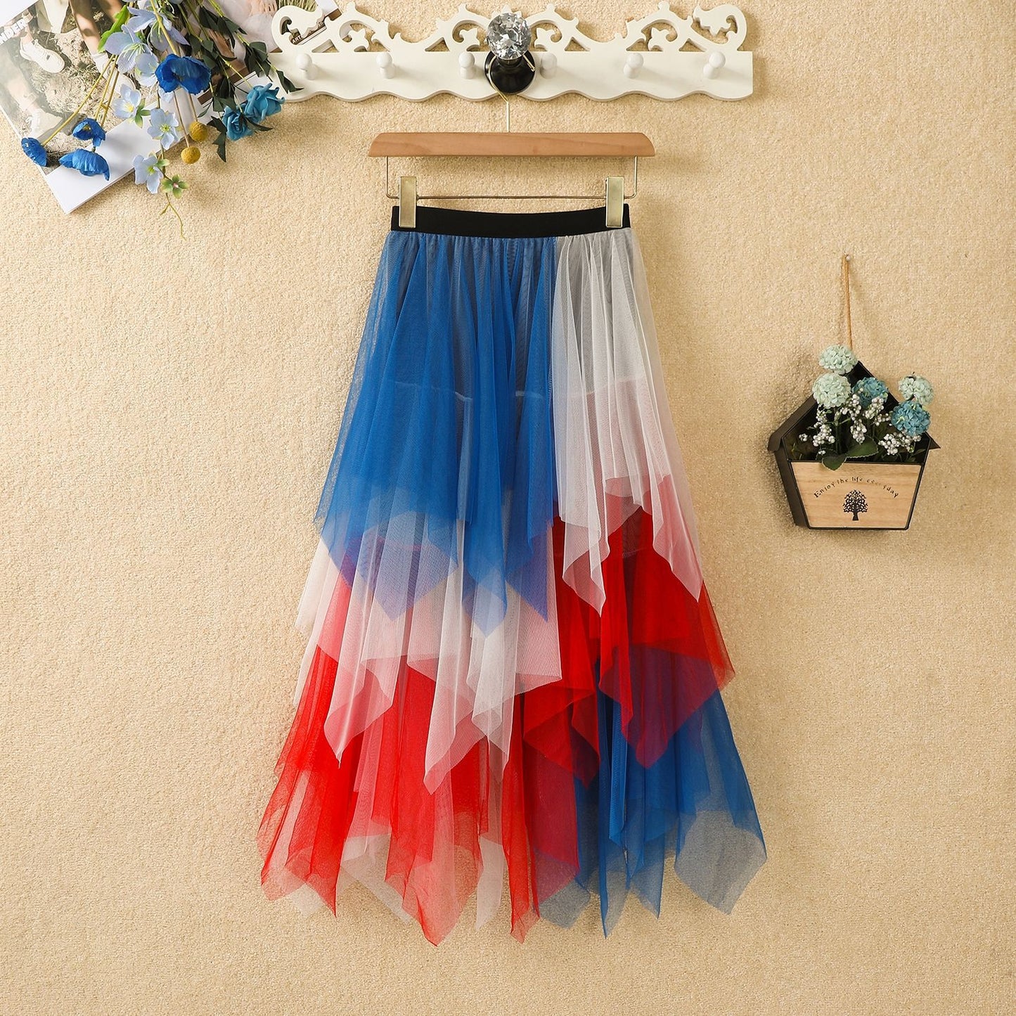 Women's Solid-Color Versatile Asymmetrical Mesh Skirt
