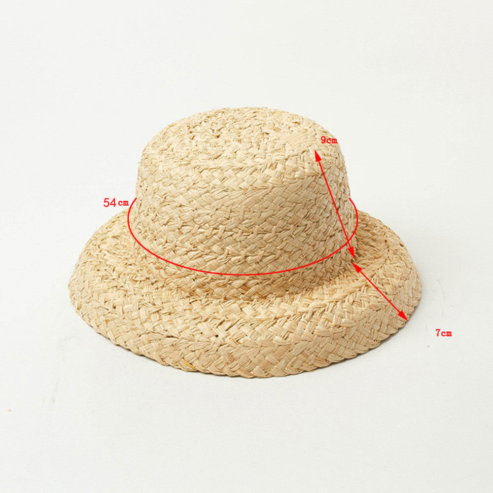 Vintage Flat Top Fold Down Brim Children's Straw Hat