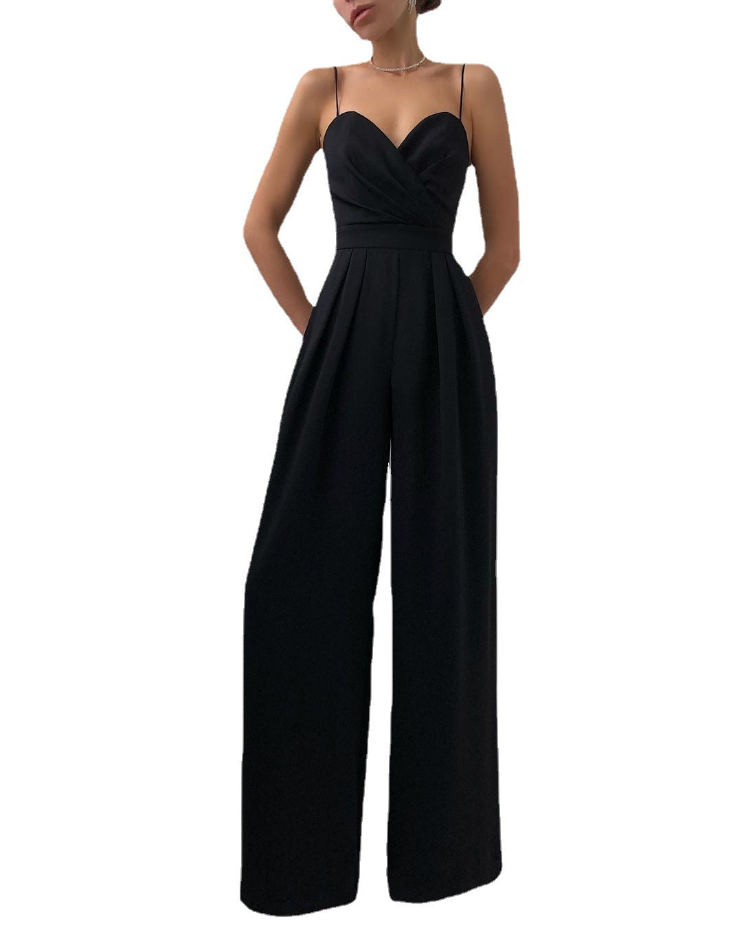 Slynge Taljetæt Lige Moppe Gulv Minimalistisk Ærmeløs Jumpsuit