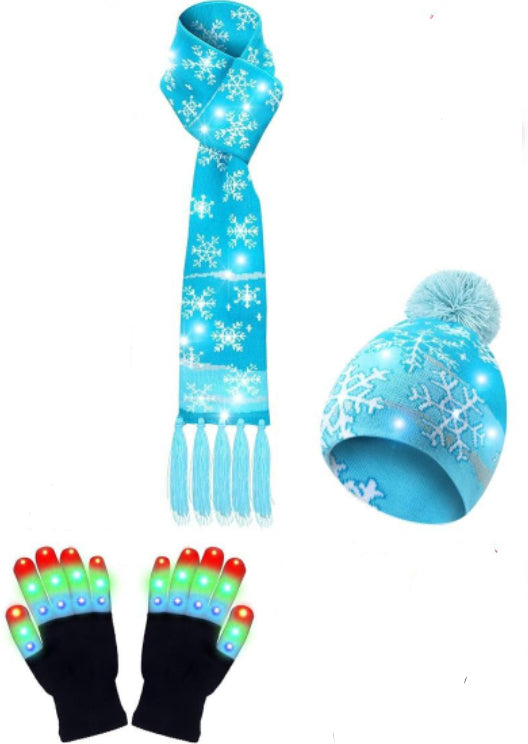 LED Christmas Knitted Hat Scarf Gloves Three-piece Set