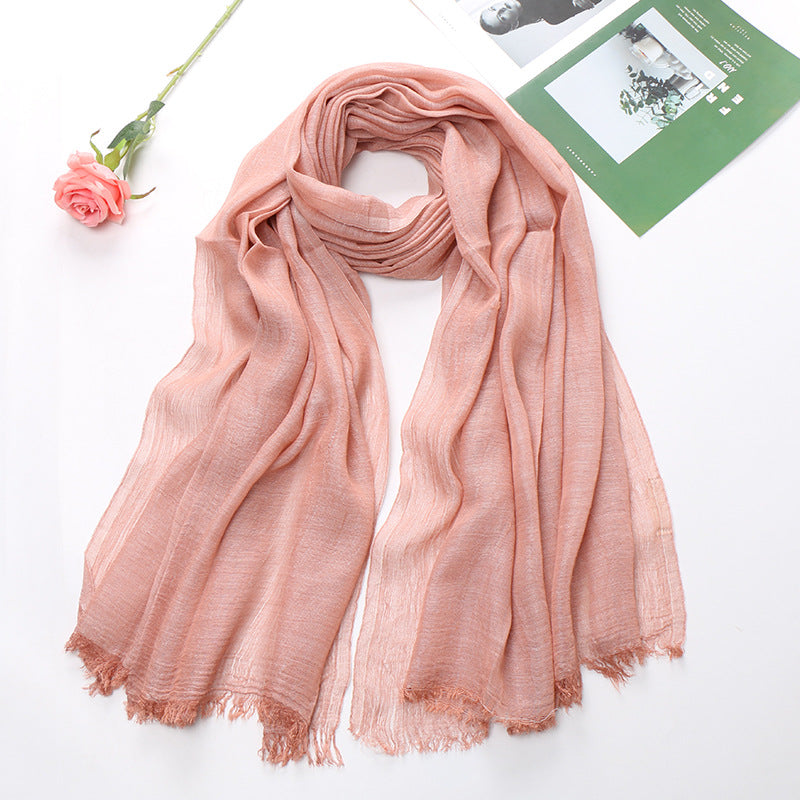 Popular Cotton And Linen Tie-dye Monochrome Women's Pleated Breathable Scarf