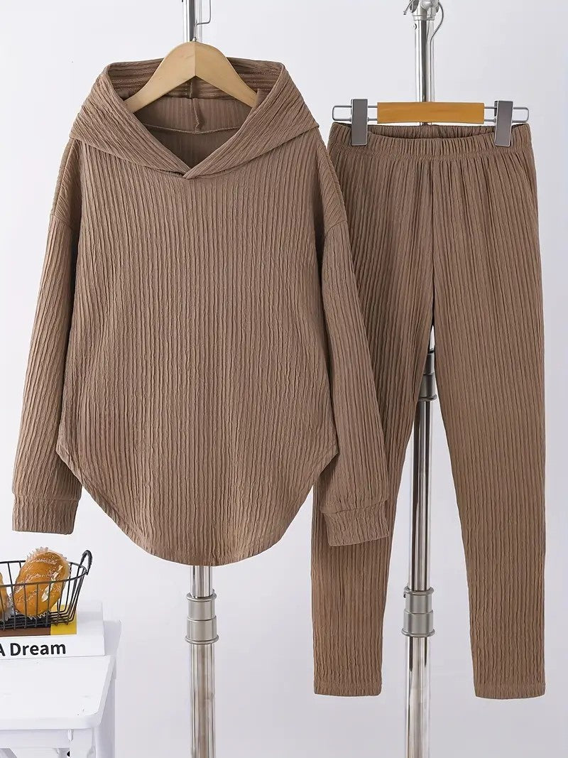 Casual Women's Long Sleeve Hooded Sweatshirt And Pants Two-Piece Set