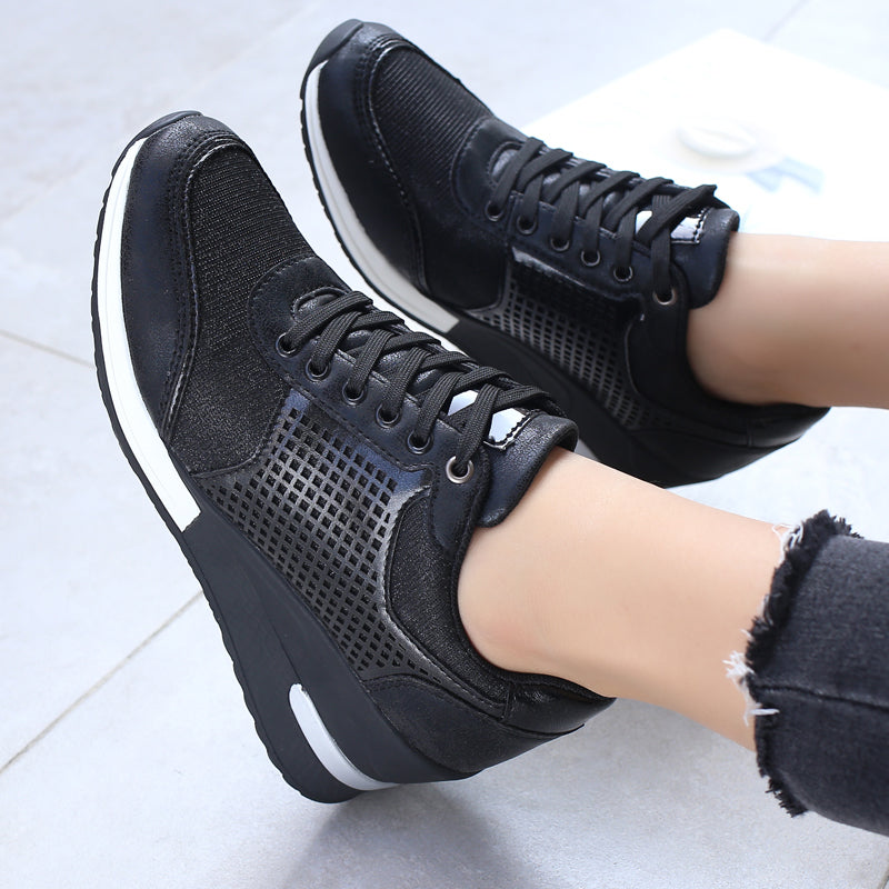 Women's Casual Wedge Heel Mesh Front Lace Up Flat Shoes