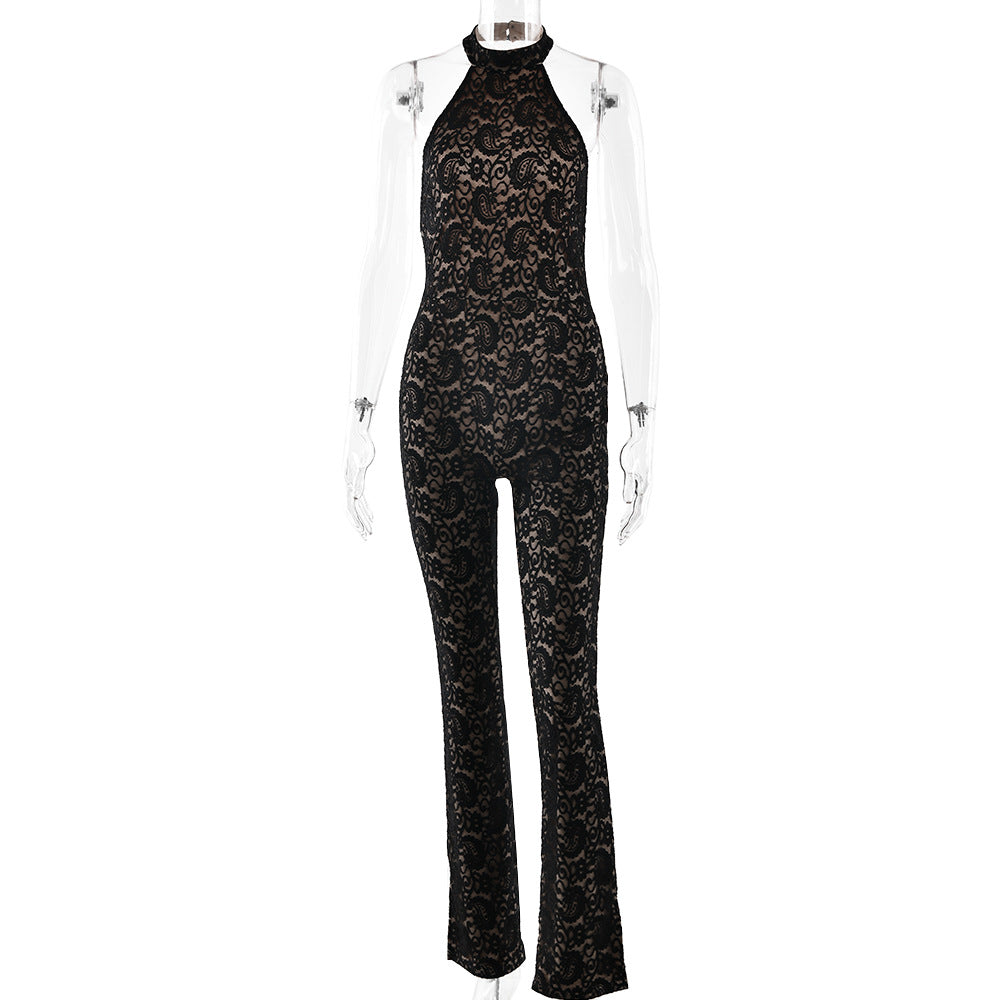Sexy Lace Sheer Backless Sleeveless Jumpsuit