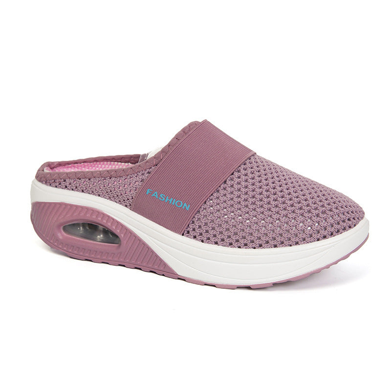Daily Casual Baotou Mesh Round Head Wedge Heel Plus Size Slippers
