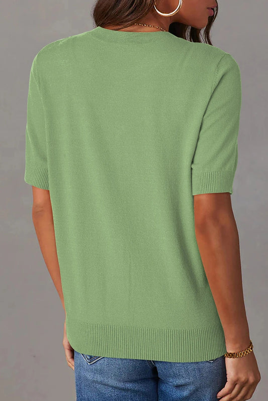 Green Holiday Jacquard Pattern Short-Sleeve Cardigan