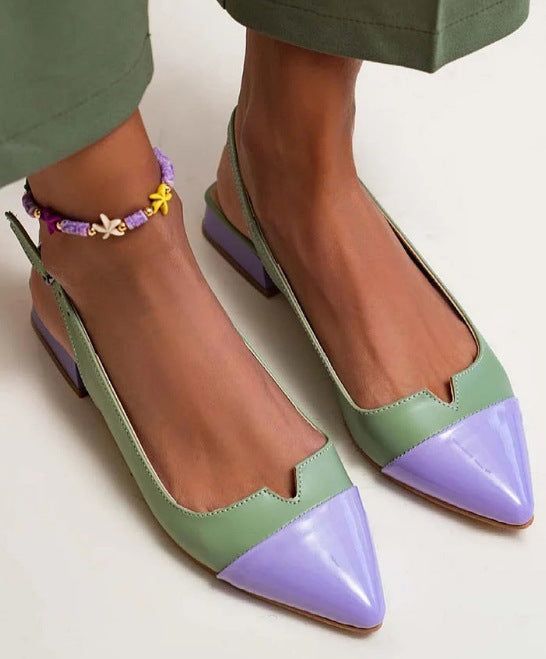 Spring Summer New Women's Shoes Pointed Flat Bottom Pumps Color Matching Low Heel Shoes