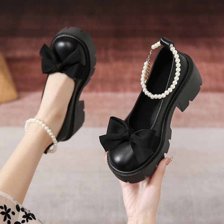 Spring And Summer New Pearl Thick Bottom Versatile Small Leather Shoes