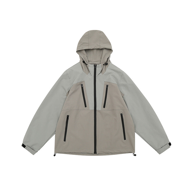 Men's Fashion Retro Color Matching Outdoor Sports Hooded Shell Jacket