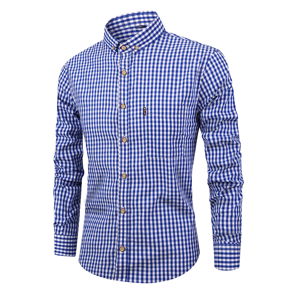 Men's Shirt Breathable Cotton Long Sleeve Plaid Shirt