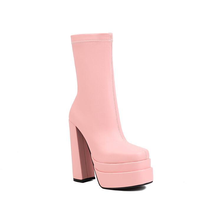 Off-white Peach Green Boots Hate The Sky High Chunky Heel