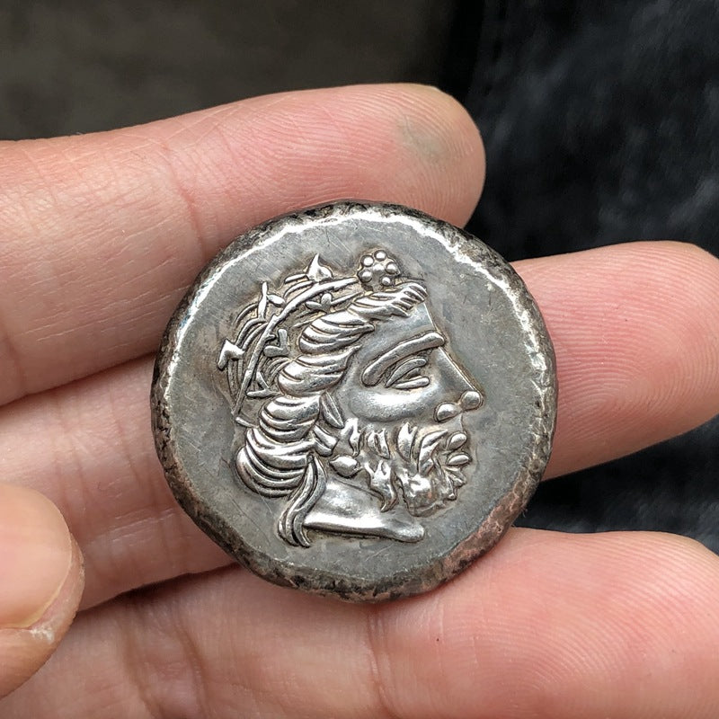 Thickened Weighted Greek Coin Brass Silver Plated Antique Crafts