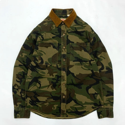 American Retro Camouflage Shirt Men's Corduroy Stitching Lapel