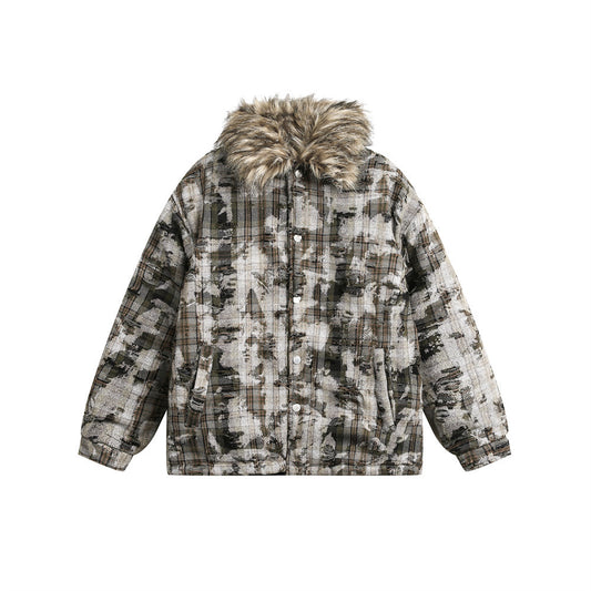 Faux Fur Krave Bomuldsforet Frakke Mænds Tie-dye Slidt Frakke