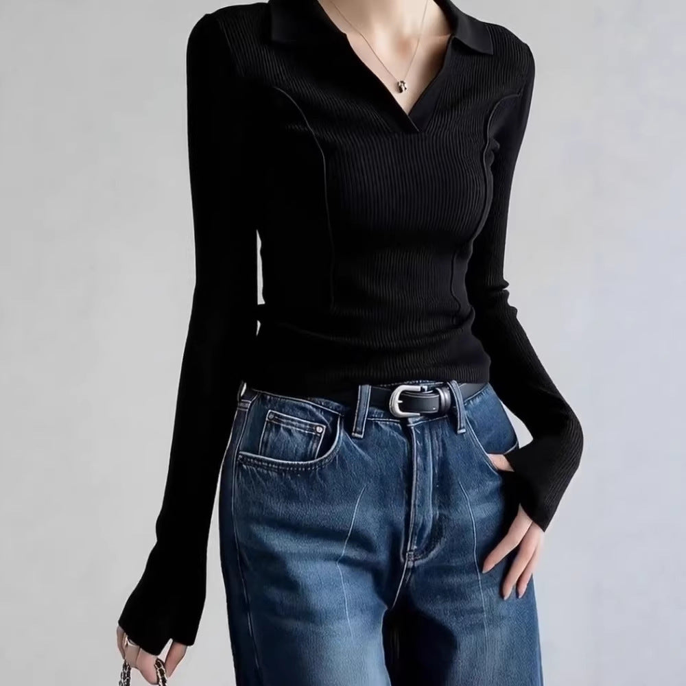 Womens Fashionable Vintage Slim-Fit Knit Sweater