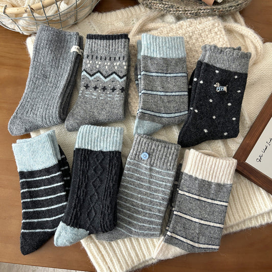 Ins-style Trendy Striped Cable-knit Mid-calf Socks