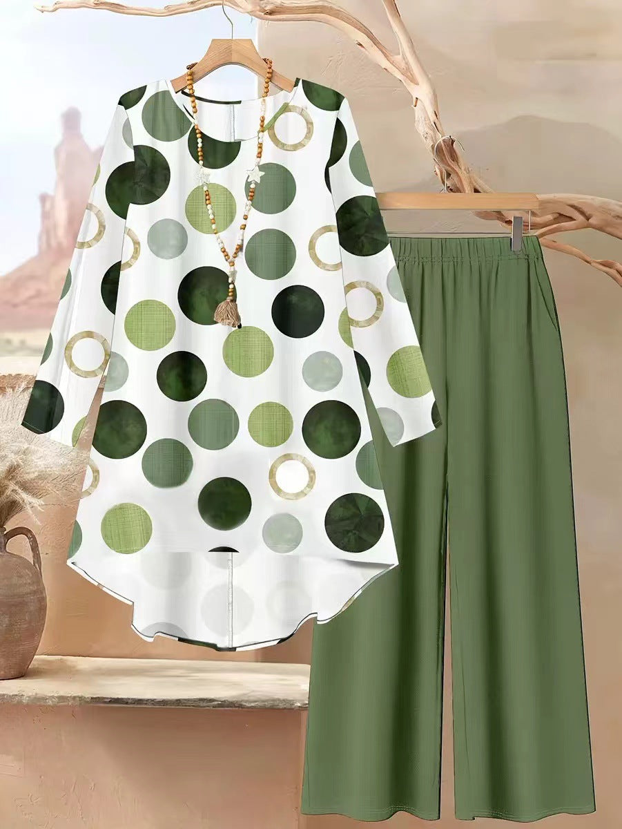 New Retro-print Loose-fitting Versatile Fashionable Casual Two-piece Set