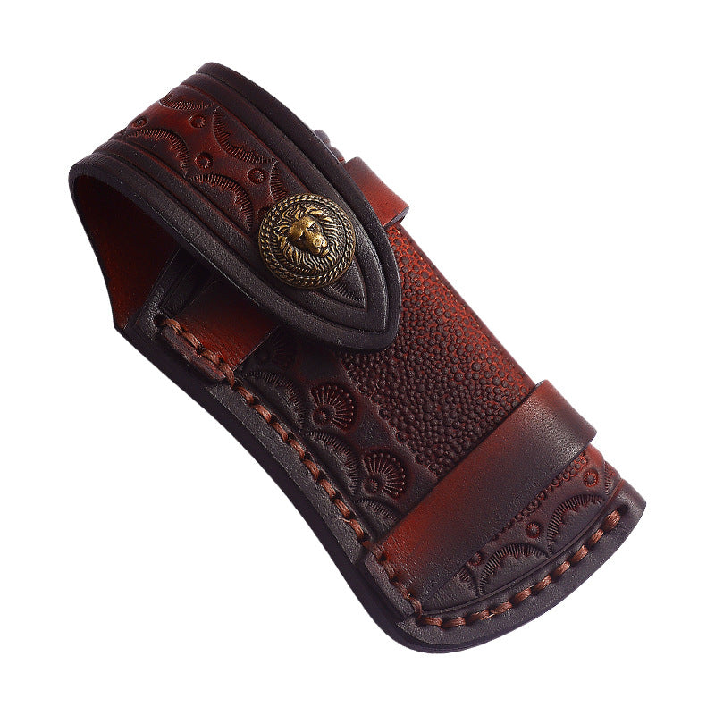Planted Carved Leather Top Layer Leather Folding Knife Cover