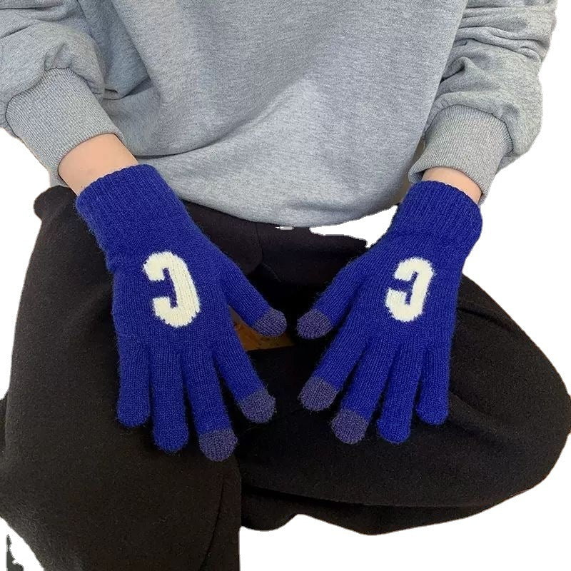 Candy Color  Letter C Thick Cute Wool Knitted Warm Gloves