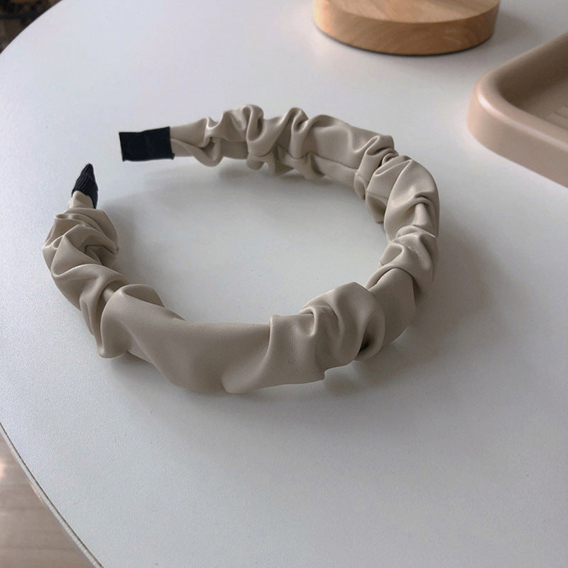 French High-end PU Leather Pleated Headband