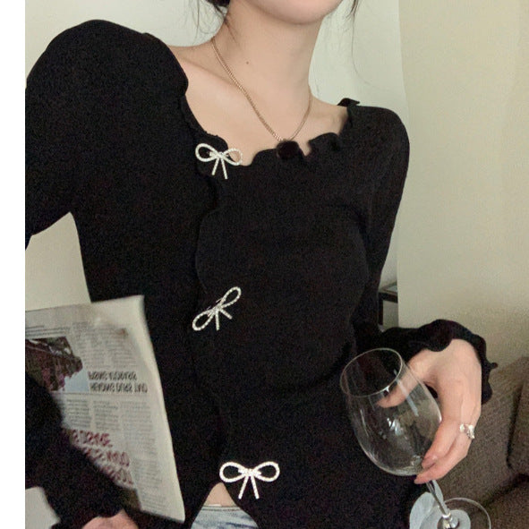 Short Inner Wear Slim Bow Western Style Shirt Top