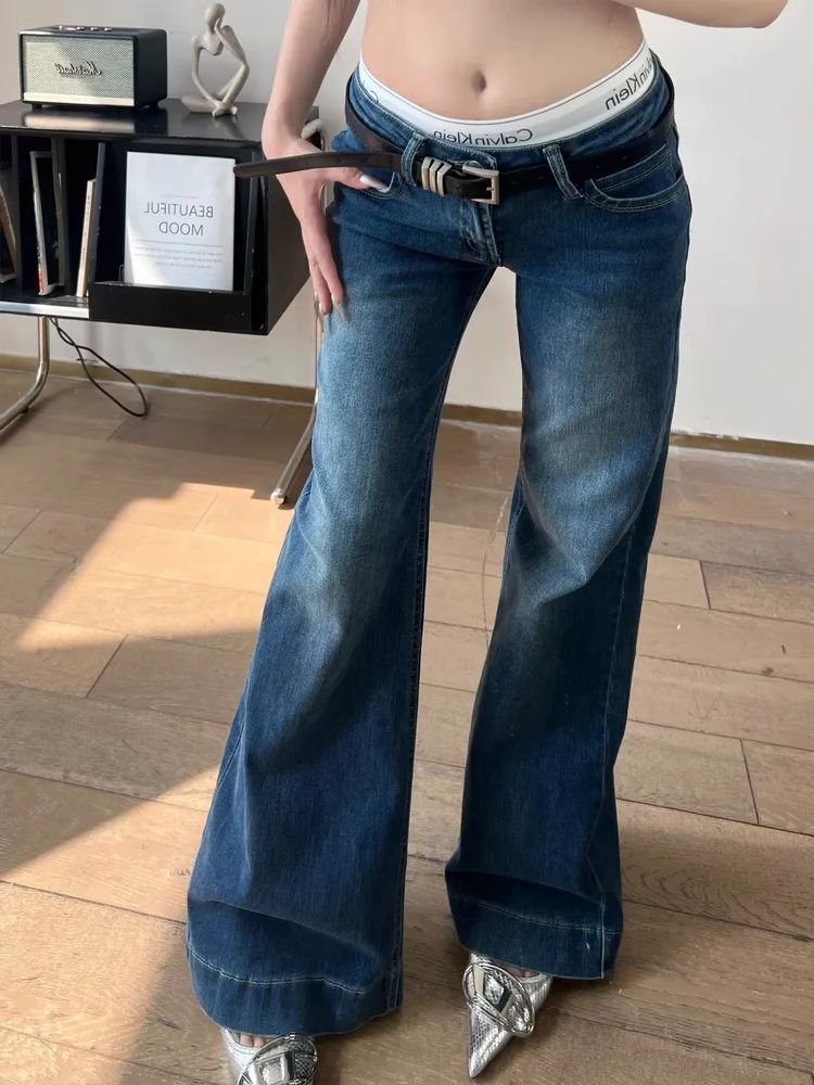 Womens American-style High-street Vintage Low-rise Bootcut Jeans