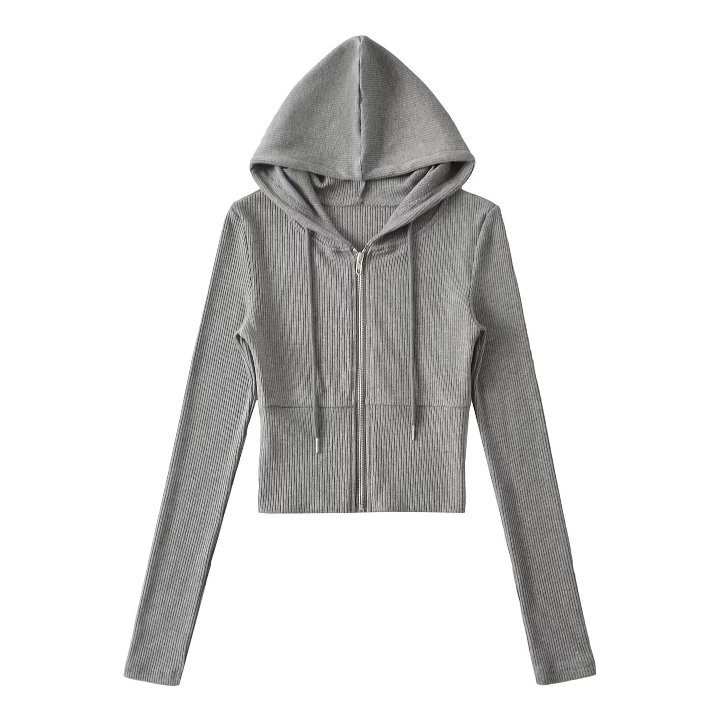 Sporty Casual Hooded Zip-up Waist-cinching Sweatshirt For A Slimming Effect
