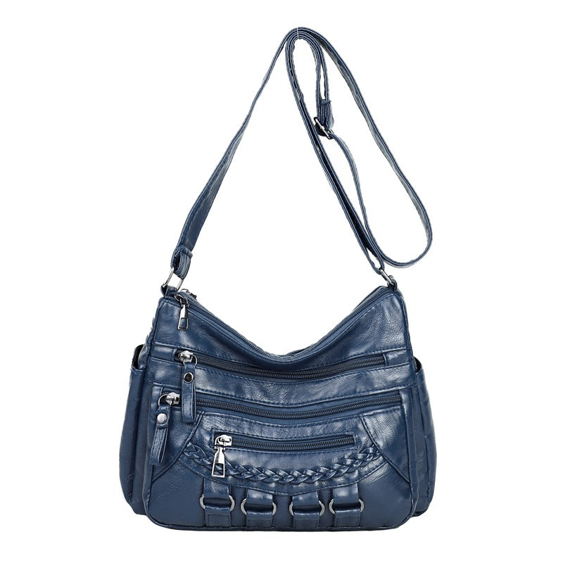 Large Capacity Multi Compartment Shoulder Washed Soft Leather High-grade Messenger Bag