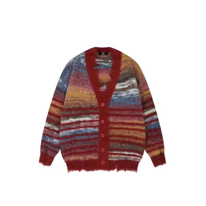 New Womens Relaxed Retro Rainbow-colorblock Sweater