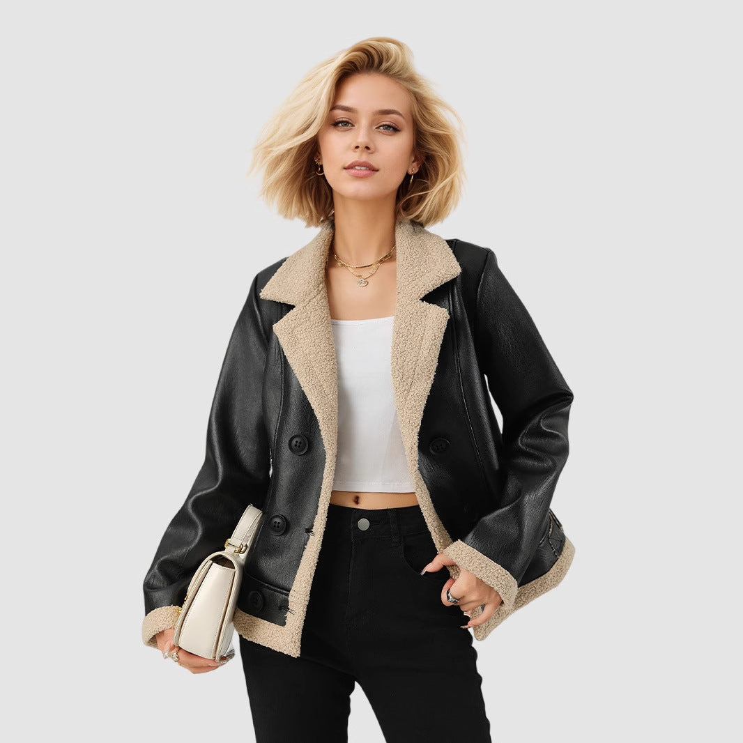 Manteau en cuir matelassé en polaire pour femmes