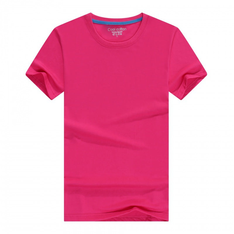 Herre- og dame-ensfarvet bomulds-T-shirt med rund hals til sommer