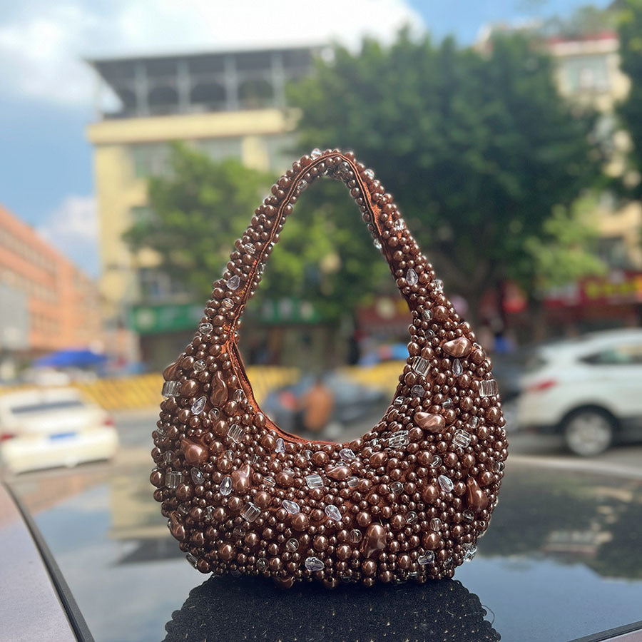 Retro-textured Versatile Casual Crystal Bead Woven Bag