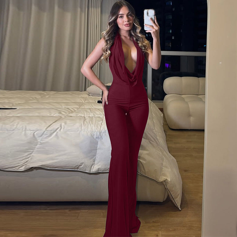Women's Strappy Halterneck Backless Slim-fit Jumpsuit